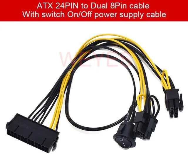 Main image of ATX Power 24Pin to Dual  8 Pin (6+2 Pin)   On/Off Switch Cable PCIe 6Pin 8Pin Male to 24 Pin Female Power Supply Cable