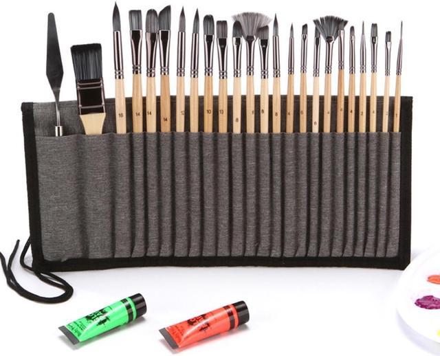 Set of 24 Portable Paint Brushes with Scraper Brush Storage Bag  Professional Artist Set for Acrylic Canvas Art Painting 
