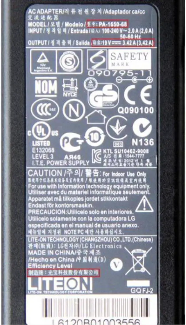 Alt view image 2 of 2 - 19V 3.42A 65W LITEON PA-1650-68 AC Adapter For LG R400 M2380D M2780DF C500 ADP-65JH AB LCD Monitor Power Supply Charger