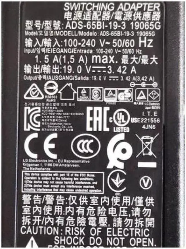 Alt view image 2 of 2 - ADS-65BI-19-3 19065G 19V 3.42A 65W 4.0x1.7mm AC Switching Adapter For LG Laptop Power Supply Charger