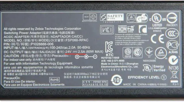 Alt view image 2 of 2 - GK420 24V 2.5A 60W GX420D GX420T GK420D Printer AC Adapter For Zebra FSP060-RPAC P1028888-006 P1028888-001 P1029999-006