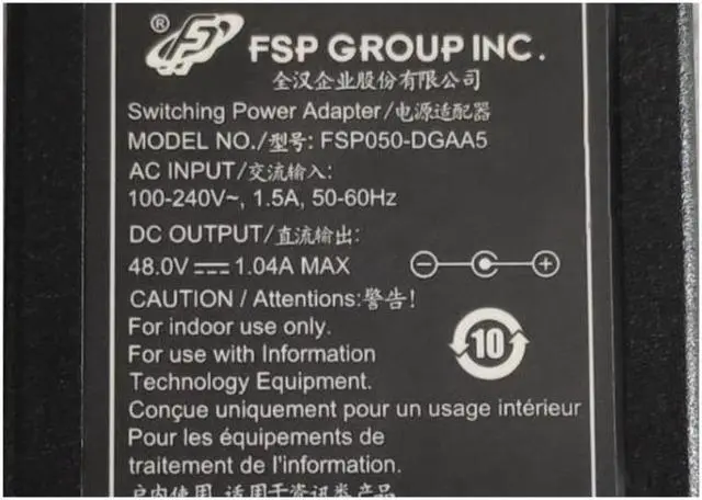 Alt view image 2 of 2 - 48V 1.04A 50W 5.5x1.7mm  FSP FSP050-DGAA5 AC Switching Power Adapter For Hikvision DVR NVR POE Power Supply Charger