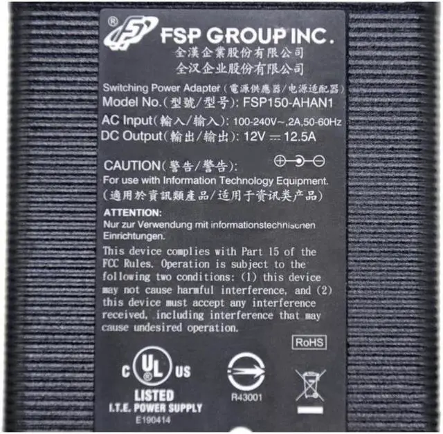 Alt view image 2 of 4 - FSP FSP150-AHAN1 12V 12.5A 150W 22000082LF AC Adapter For Drobo 5D THUNDERBOLT GEN3 DDR3A21 Power Supply Charger