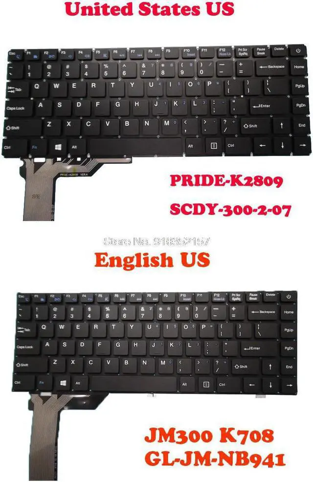 Main image of No Backlit Keyboard For Toposh T14 PRIDE-K2809 SCDY-300-2-07 JM300 K708 GL-JM-NB941 MB3008011 YXT-NB93-85 154 MB30011008 English