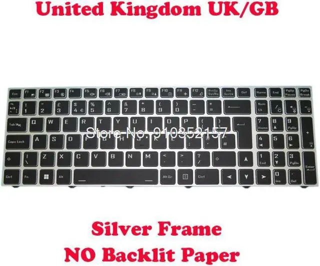 Main image of Keyboard For CLEVO PB50ED PB50ED1 PB50EF PB50RC PB50RD PB50RF PB51ED1 PB51EF PB51RC PB51RD PB51RF United Kingdom UK Silver