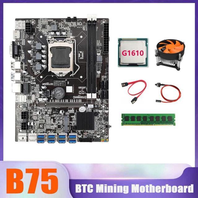 B75 BTC Miner Motherboard 8XUSB+G1610 CPU+DDR3 8G 1600Mhz RAM+CPU