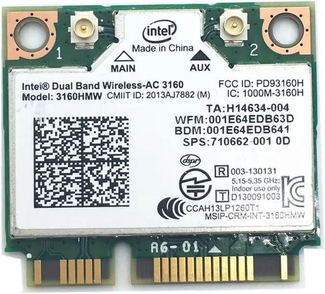 Main image of For 3160HMW Wifi Fit for Bluetooth 4.0 Wireless-AC Intel 3160 802.11 ac 433Mbps Dual Band Mini PCI-E Wlan Card