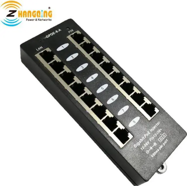 Alt view image 3 of 3 - Ship Mode A Security Gigabit 8 Port PoE Injector 802.3af PoE Patch Panel For POE Camera, IP Phone, 48V PoE Devices