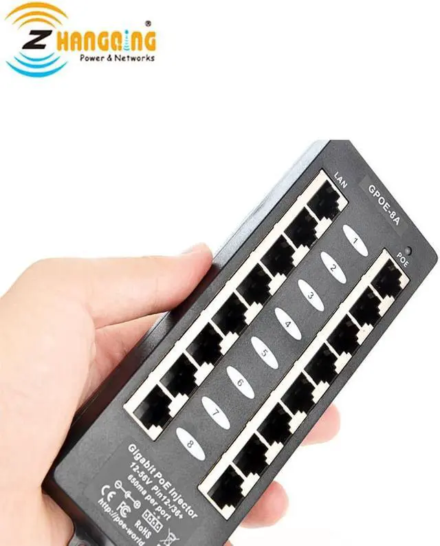 Alt view image 2 of 3 - Ship Mode A Security Gigabit 8 Port PoE Injector 802.3af PoE Patch Panel For POE Camera, IP Phone, 48V PoE Devices