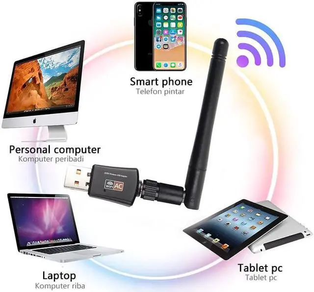 Alt view image 2 of 3 - Mini 600mbps usb wifi adapter 5.8ghz + 2.4ghz usb2.0 wireless network card receiver lan wifi high speed antenna