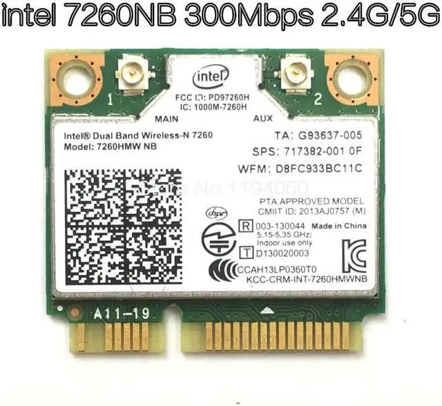 Alt view image 5 of 6 - Wireless Wifi Card Dual Band Intel 7260 NB 7260HMW 7260NB Mini PCI-E 300Mbps 802.11N 2.4G / 5Ghz for Laptops 7260NB