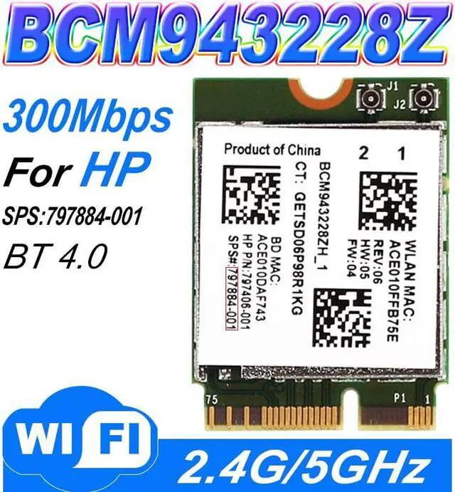Main image of Broadcom BCM943228Z Network Adapter PCI Express mini Card (M.2) 802.11 B/A/G/N WIFI CARD 300Mbps 2.4GHz/5GHz BCM943228 BCM43228