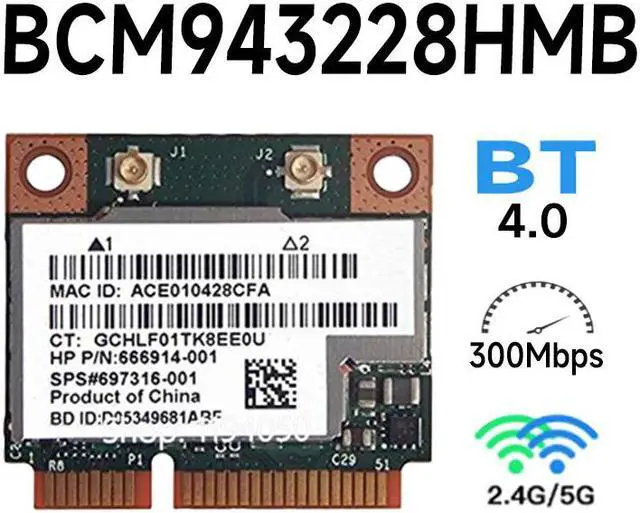 Alt view image 4 of 6 - Broadcom BCM943228HMB BCM43228 BCM943228 Half Mini PCI-e Wlan Wireless BT Bluetooth 4.0 Card 300M 2.4G/5G