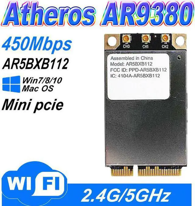 Main image of Atheros AR5BXB112 AR9380 for Appl e mini PCI-E 450Mbps Wireless-N Dual-Band Half Mini Card 2.4G/5G