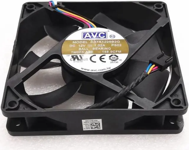 Alt view image 2 of 3 - DATA1225B2G PS02  For AVC 12025 120mm Fan Double Ball 4-Wire 12V 1.02A 4300RPM 148.9CFM cooling fan