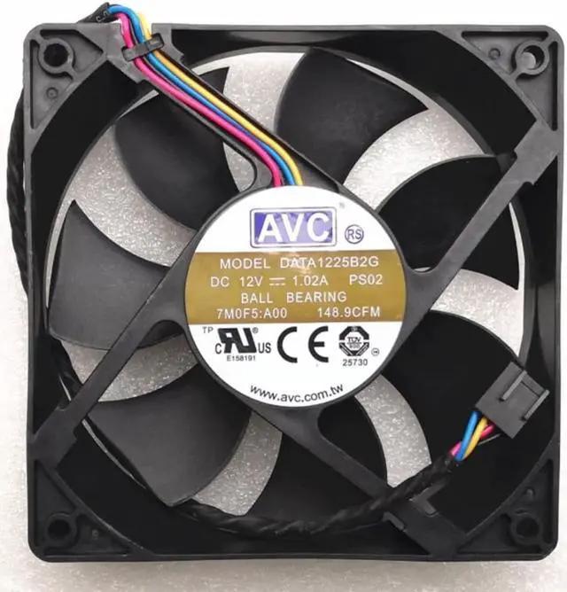Main image of DATA1225B2G PS02  For AVC 12025 120mm Fan Double Ball 4-Wire 12V 1.02A 4300RPM 148.9CFM cooling fan