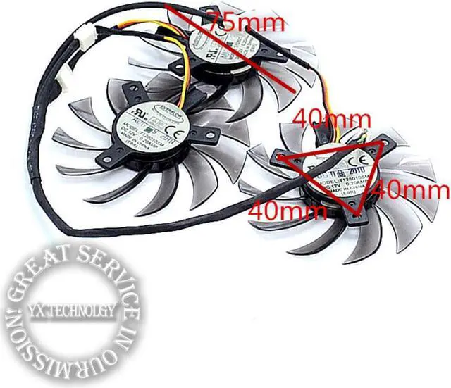 Main image of video card fanGTX460 470 570 580 670 HD5870 Graphics card fan T128010SM 5P plug 12V 0.20A 75mm diameter 3pcs/set