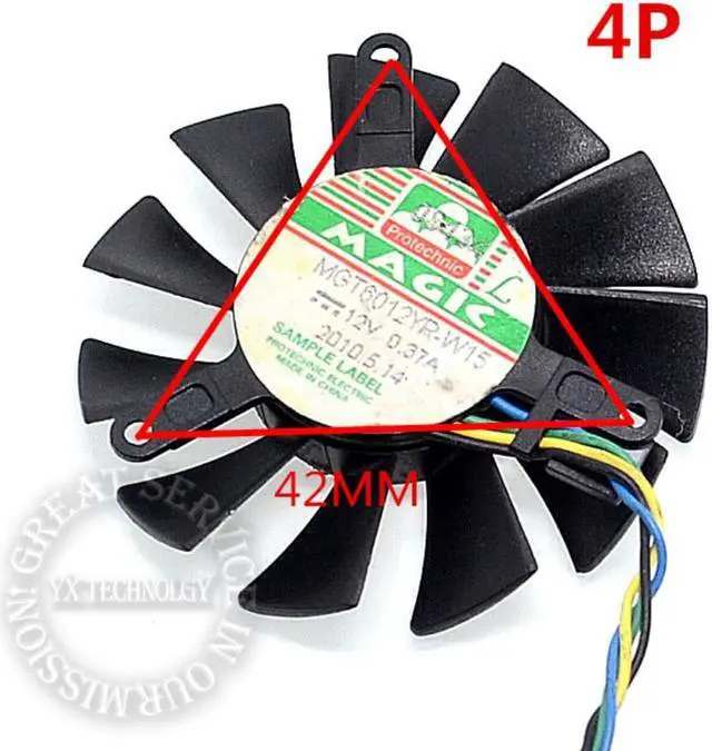 Main image of video card fanMGT6012LR MGT6012XR MGT60YR 42*42*42mm Pitch 4P graphics card fan 12V 0.23A 55mm diameter