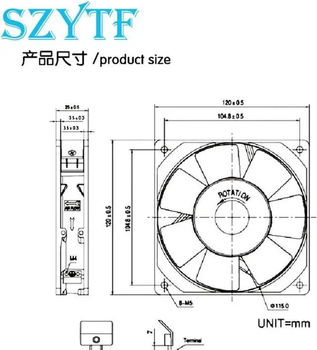 Alt view image 2 of 2 - KA1225HA2 12cm 120mm 12025 220V metal frame high temperature water proof AC cooling fan 19W RPM 2100 CFM 66 dBA 40
