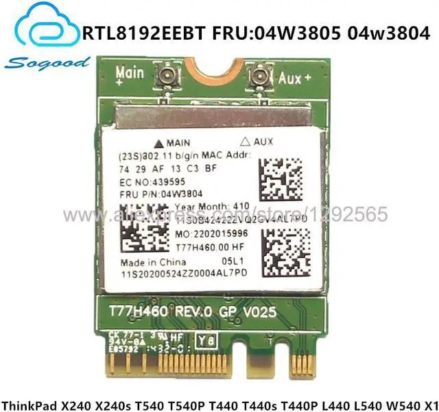 Main image of Realtek RTL8192EEBT BT4.0 NGFF M.2 Network Card FRU 04W3804 for ThinkPad X240 X240s T540 T540P T440 T440s T440P L440 L540 W540