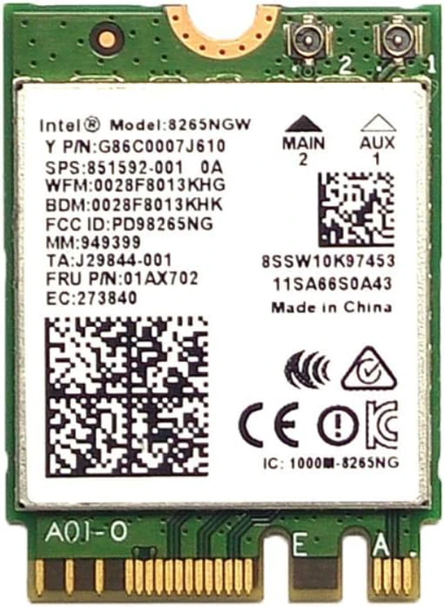 Main image of Intel 8265NGW 8265AC 867Mbps NGFF 802.11AC 2.4G+5G Bluetooth 4.2 wireless network card SPS 851592-001 FRU 01AX702