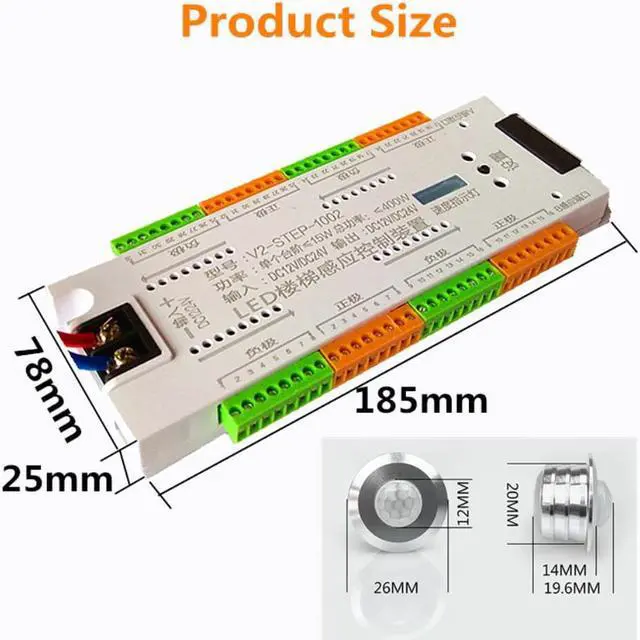 Alt view image 2 of 3 - Stair LED Motion Sensor Controller DC 12V 24V 32 Channels Indoor PIR Night Light Dimmer For Stairs Flexible Strip