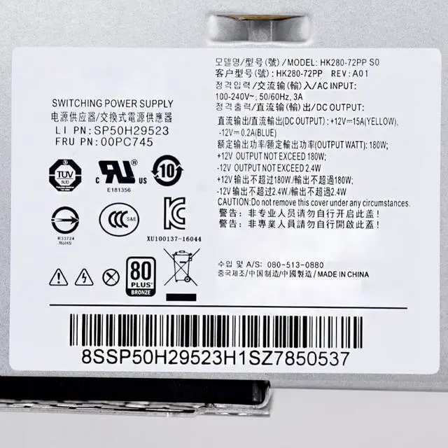 Alt view image 2 of 4 - For Lenovo M410 M610 510s Power Supply HK280-72PP FRU:00PC745 180W Psu