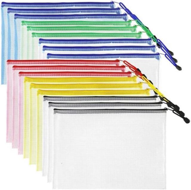 18pcs Mesh Zipper File Pouch, A4 Letter Size, Waterproof Document