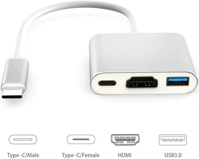 Type C to HDMI/TypeC/USB3.0 HUB ゴールド USB Type-C to HDMI 2.0 4K@60Hz Video Adapter | gofanco