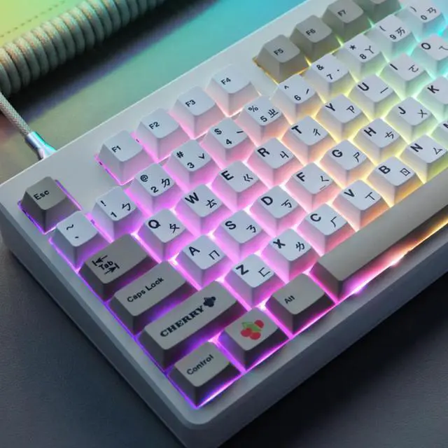 Alt view image 4 of 4 - GMK Classic Retro Keycaps PBT Dye Sublimation Gray White Keycap Cherry Profile Key Caps with 1.75u 2u Shift 147 Keys MX switches