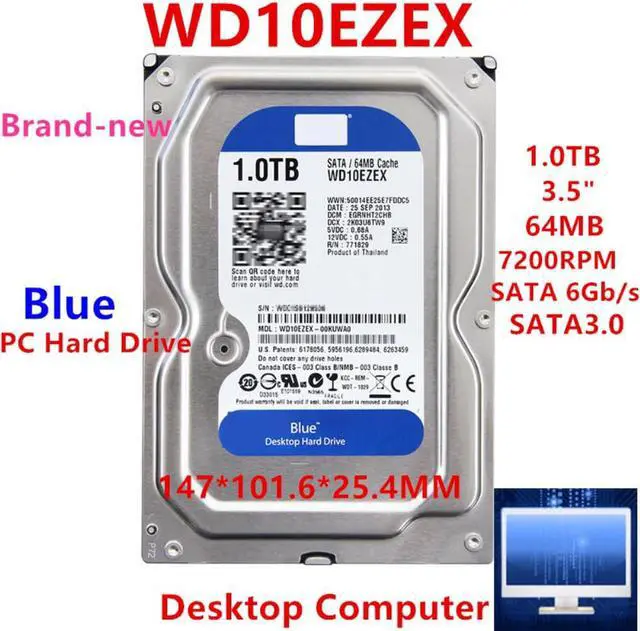 Main image of HDD For WD Blue 1TB 3.5" SATA 6 Gb/s 64MB 7200RPM For Internal Hard Disk For Desktop Hard Drive For WD10EZEX
