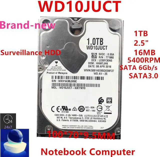 Alt view image 4 of 6 - HDD For WD Black 1TB 2.5" SATA 6 Gb/s 16MB 5400RPM For Internal Hard Disk For Notebook Monitoring HDD For WD10JUCT