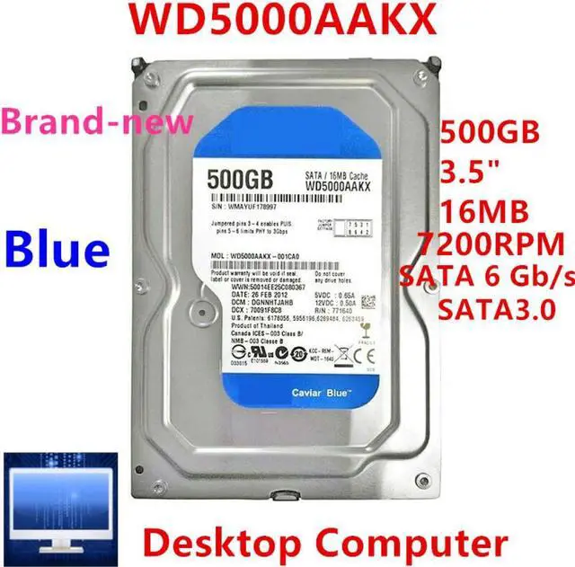 Alt view image 4 of 6 - HDD For WD Blue 500GB 3.5" SATA 6 Gb/s 16MB 7.2K For Internal HDD For Desktop Hard Drive For WD5000AAKX WD5000AAKS