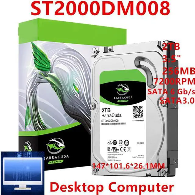 Main image of HDD For Seagate BarraCuda 2TB 3.5" SATA 6 Gb/s 256MB 7200RPM For Internal Hard Disk For Desktop HDD For ST2000DM008