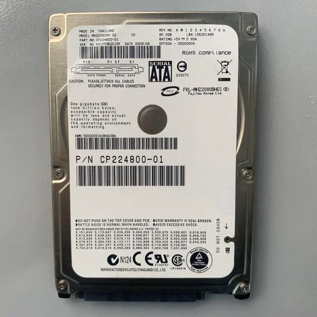 Alt view image 2 of 3 - HDD For Fujitsu 80GB 2.5" SATA 8MB 5400RPM 9.5MM For Internal Hard Disk For Notebook HDD For MHZ2080BH