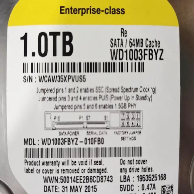 Main image of OIAGLH HDD For Brand Black/Gold 1TB 3.5SATA 6 Gb/s 64MB 7200RPM For Internal HDD For Enterprise Class HDD For WD1003FBYZ