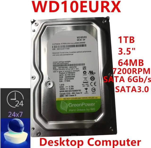 Alt view image 4 of 6 - HDD For WD Green 1TB 3.5" SATA 64MB 7200RPM For Internal HDD For Surveillance HDD For WD10EURX WD10EARX WD10EARS