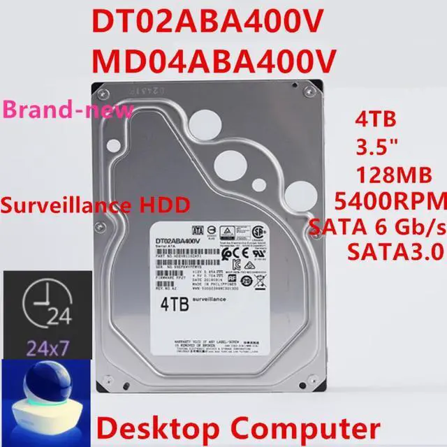 Alt view image 4 of 6 - HDD For Toshiba 4TB 3.5" SATA 128MB 5400RPM For Internal HDD For Surveillance HDD For DT02ABA400V MD04ABA400V