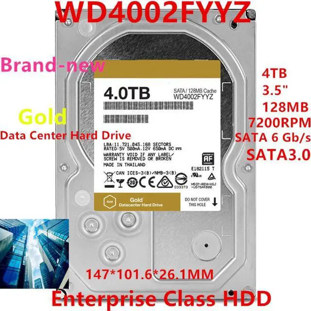 Main image of HDD For WD Gold 4TB 3.5" SATA 6 Gb/s 128MB 7.2K For Internal Hard Disk For Enterprise Class HDD For WD4002FYYZ