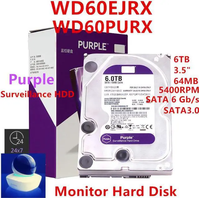 Alt view image 4 of 6 - HDD For WD Purple 6TB 3.5" SATA 64MB 5400RPM For Internal Hard Disk For Surveillance HDD For WD60EJRX WD60PURX