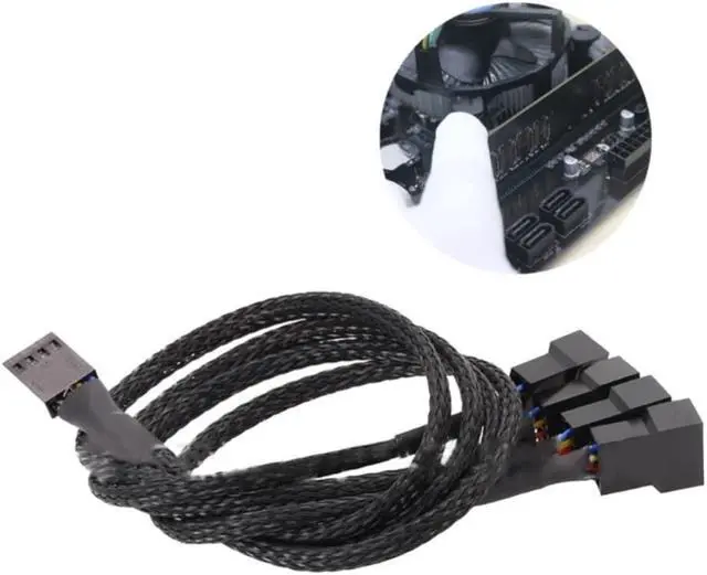 Alt view image 2 of 4 - Computer Motherboard Fan 4pin 1 to 4 Splitter Cable PWM 4Pin Extension Cable 30cm Fan Cable Sleeved