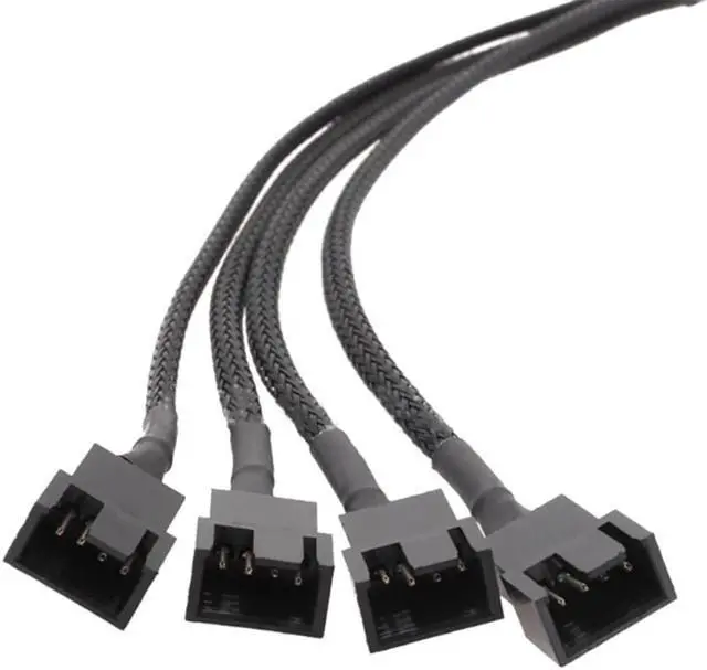 Alt view image 3 of 4 - Computer Motherboard Fan 4pin 1 to 4 Splitter Cable PWM 4Pin Extension Cable 30cm Fan Cable Sleeved