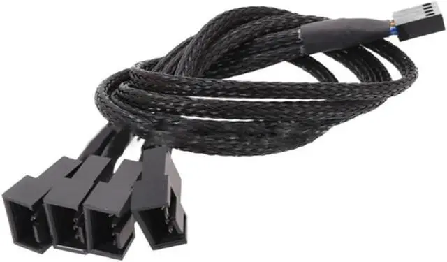 Main image of Computer Motherboard Fan 4pin 1 to 4 Splitter Cable PWM 4Pin Extension Cable 30cm Fan Cable Sleeved
