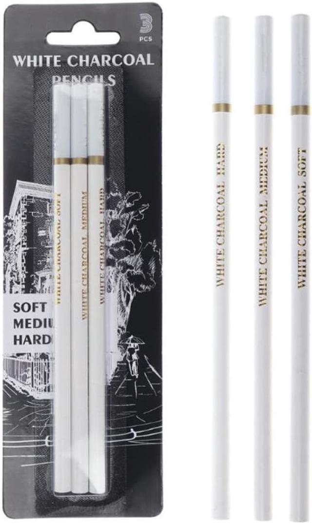 3 Pcs Pro White Charcoal Pencil Sets White Charcoal Wooden Pencils