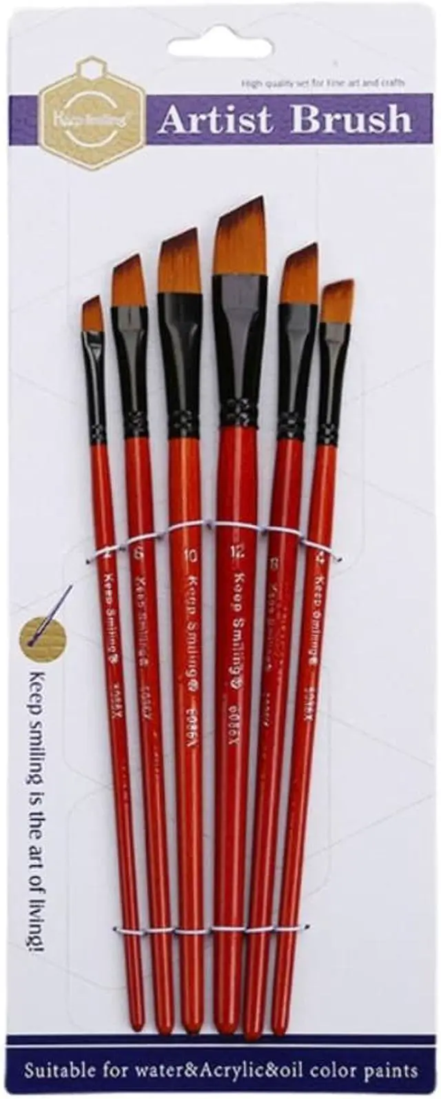 Main image of 6x Acrylic Paint Brush Set Angled Nylon Hair Brushes for Multi Purpose Oil Watercolor Painting Artist Professional Kits