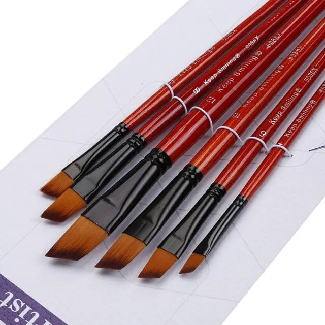Alt view image 4 of 4 - 6x Acrylic Paint Brush Set Angled Nylon Hair Brushes for Multi Purpose Oil Watercolor Painting Artist Professional Kits