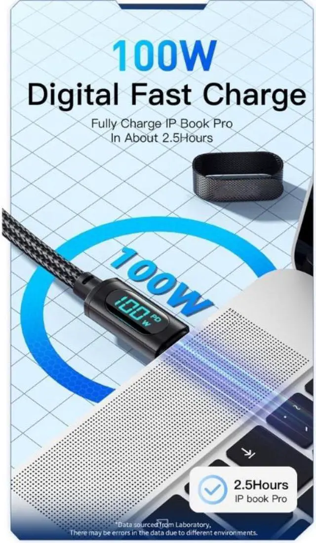 Alt view image 4 of 4 - 7A USB Type C Cable LED Display PD 100W Fast Charging USB C Data Cord Wire For Laptop Mobile Phone Type-C USB C Cable