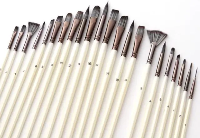 Alt view image 2 of 7 - 24pcs Nylon Hair Wooden Handle Watercolor Paint Brushes Pen Scraper Scrubbing