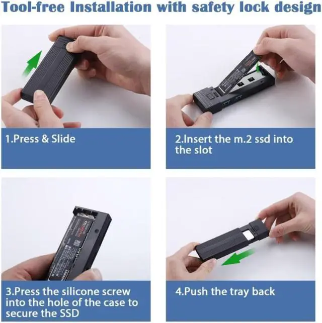 Alt view image 4 of 7 - .2 NVMe SSD Enclosure 10Gbps USB3.0 Type-C External M2 Adapter for .2 PCIe