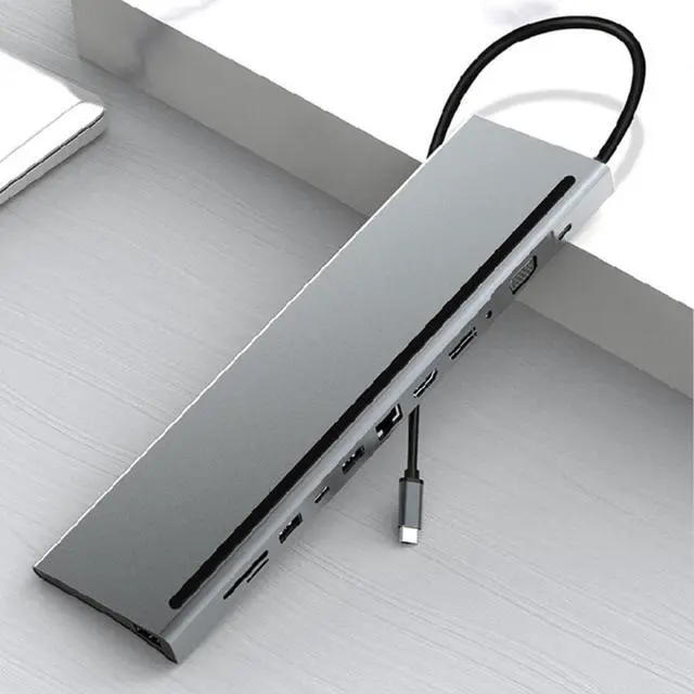 Alt view image 2 of 4 - USB Hub 12 in 1 USB3.1 Type C Splitter Docking Station Rj45  HDD VGA PD  TF Slots 5Gbps Fast Charging